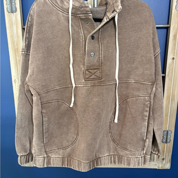 Zenana Outfitters Acid Wash Hoodie in Mocha - Picture 2 of 6